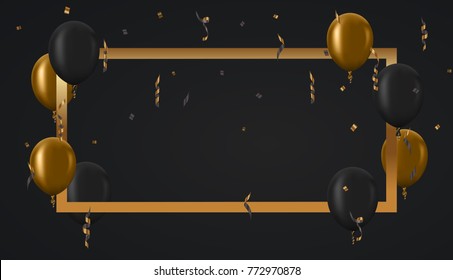 Vector modern golden balloons background for happy berthday or anniversary day. Event invitation
