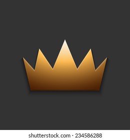 Vector modern golden crown on gray background. Eps10