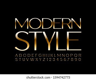 Vector Modern Golden Font. Luxury Slim Alphabet Letters and Numbers