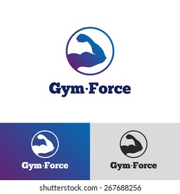 Vector modern gradient round minimalistic gym logo. Fitness club logotype.