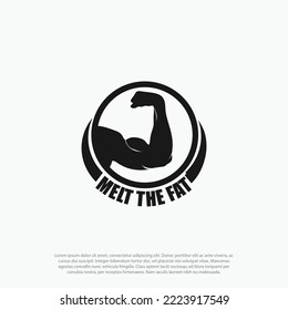 Vector modern gradient round, muscular biceps hands minimalistic gym logo. Fitness club logotype.