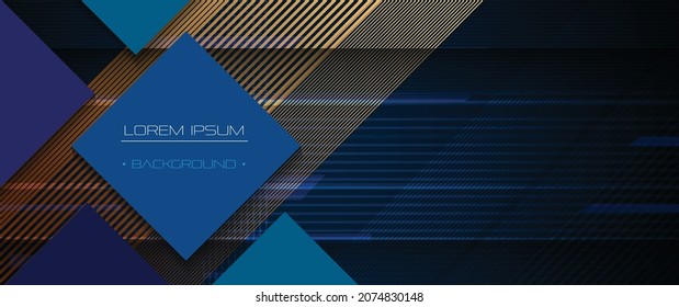 Vector modern graphic design, presentation background. Illustration art, geometric shape, gold color line pattern with blue and black colours background. Luxury decoration for cover, template, banner