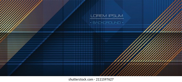 Vector modern graphic design, presentation background. Illustration art, geometric shape, gold color line pattern with blue and black colours background. Luxury decoration for cover, template, banner