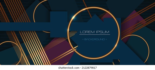 Vector modern graphic design, presentation background. Illustration art, geometric shape, gold color line pattern with blue and black colours background. Luxury decoration for cover, template, banner