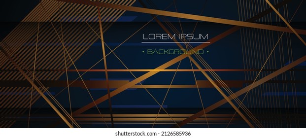 Vector modern graphic design, presentation background. Illustration art, geometric shape, gold color line pattern with blue and black colours background. Luxury decoration for cover, template, banner