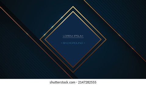Vector modern graphic design, presentation background. Illustration art, geometric shape, gold color line pattern with blue and black color background. Luxury decoration for cover, template, banner