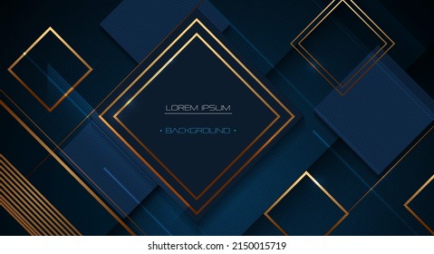 Diseño gráfico moderno vectorial, fondo de presentación. Ilustración, forma geométrica, patrón de línea de color dorado con fondo de color azul y negro. Decoración de lujo para la cubierta, plantilla, banner