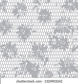 Vector modern gray colored floral seamless lace pattern 