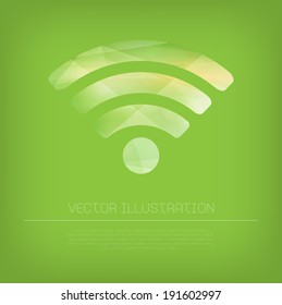 Vector modern green wi fi icon with colorful polygonal texture on green background