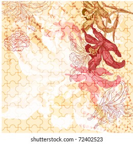 vector modern grunge background with flowers and seamless puzzle texture, clipping masks, eps10