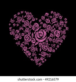 Vector modern grunge background with heart shape from flowers