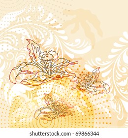 vector modern grunge background with lilies with space for your text, clipping mask, eps10