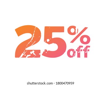 The vector modern grungy gradient pink to orange twenty-five 25 percent off special discount word