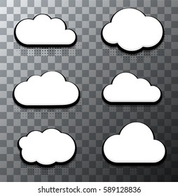 Vector modern halftone cloud icons set on transparent background