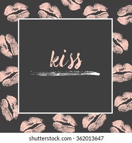 Vector modern hand drawn love card, poster for Valentine's Day or date. Hand lettering, lips, kiss.