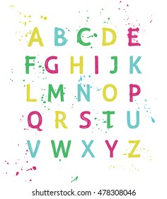 Vector modern hand written alphabet. Educational poster with latin alphabet letters. Alphabet uppercase letters written by marker. 
