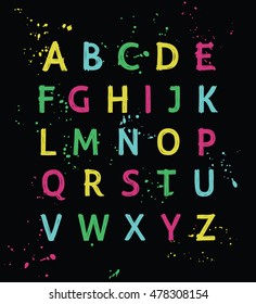 Vector modern hand written alphabet. Educational poster with latin alphabet letters. Alphabet uppercase letters written by marker. 
