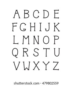 Vector modern hand written alphabet. Educational poster with latin uppercase alphabet letters. 

