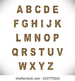Vector modern hand written leopard alphabet.Illustration isolated on white background. Poster with different capital letters. Cute font for logo, print, invitation, banner, web sites,apps