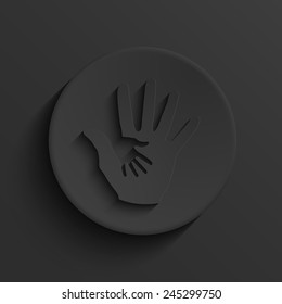 Vector modern hands hold black circle icon. Eps10