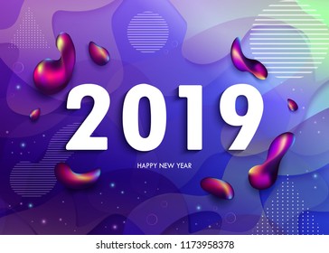 Vector modern  Happy new year card for 2019 with Liquid color background design