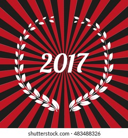 Vector modern Happy New Year (2017) wreath background - vintage red styled version, eps stock image.