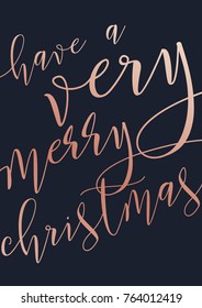 Vetor moderno Tenha um cartão de natal muito alegre com letras de ouro rosa em um fundo escuro