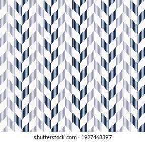 Vector Modern Herringbone Or Chevron Pattern From Small Line Shape With Blue Color Seamless Background. Use For Fabric, Textile, Cover, Wrapping, Decoration Elements.