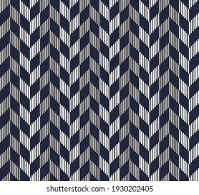 Vector modern herringbone or chevron pattern from small line shape with blue and grey color seamless background. Use for fabric, textile, cover, wrapping, decoration elements.