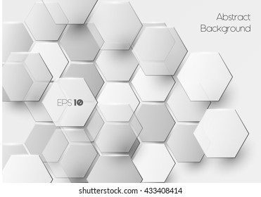 Vector modern hexagonal background in white, geometric background with overlapping polygons