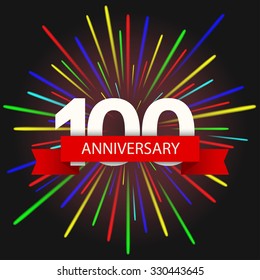 Vector modern holiday 100  anniversary invitation card. Creative fireworks background