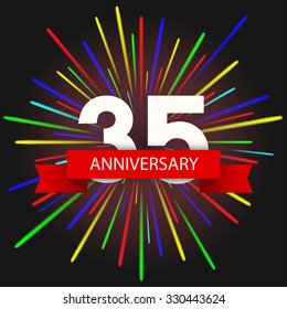 Vector modern holiday 35  anniversary invitation card. Creative fireworks background