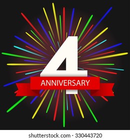 Vector modern holiday 4  anniversary invitation card. Creative fireworks background