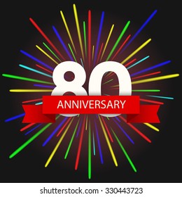 Vector modern holiday 80  anniversary invitation card. Creative fireworks background