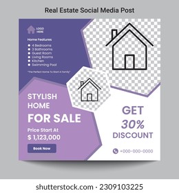 Vector Modern Home Sale Real Estate Square Social Media Post Design Template