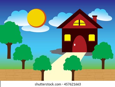 Vector of modern house for happy family design