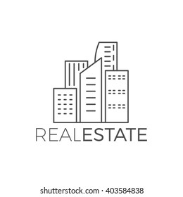 Vector modern house logo design, real estate icon suitable for info graphics, websites and print media. Vector, flat icon, badge, label, clip art. Lineart style. Thin line design. Monochrome.