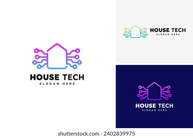 Vector modern house tech logo design, house logo, technology logo design template