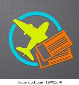 Vector modern icon with airplane and air tickets