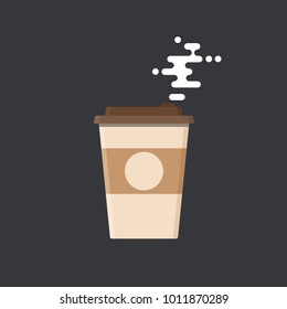 Vector modern icon of coffee with steam. Time to coffee concept.