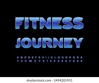 Vector modern icon Fitness Journey. Blue and Gold Stylish Font. Trendy Alphabet Letters and Numbers.