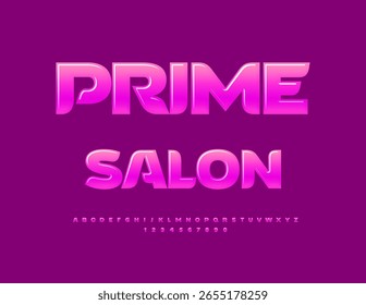 Vector Icono moderno Prime Salon. Impresionante fuente rosa. Conjunto de letras y números de alfabeto brillante con clase