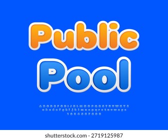 Vector Icono moderno Piscina pública. Azul fuente de la etiqueta engomada. Conjunto de letras y números de alfabeto digital.
