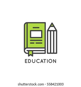 Vector Modern Icon Style Illustration of Book with Bookmark and Pencil, Simple Logo for E-learning Service or Mobile Application or Website