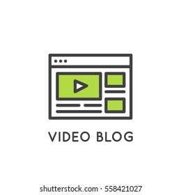 Vector Modern Icon Style Illustration of Video Blogging or Vlogging Online Channel with Followers and Exclusive Content. Video Blog Symbol