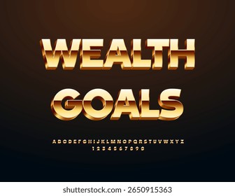 Ícone Vetor Moderno Metas de Riqueza. Fonte Gold Premium. Letras e números de alfabeto 3D clássico chique