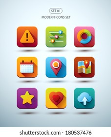Vector modern icons set. Long shadow icons for web design. ui design elements. set 01