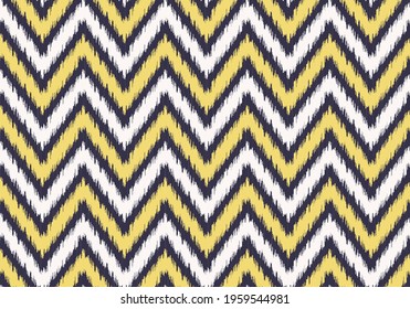 Vector modern ikat zig zag or chevron line geometric shape with yellow gold and purple border color seamless pattern background. Use for fabric, textile, interior decoration elements, wrapping.