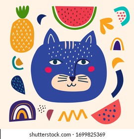 Dibujo moderno vectorial con gato azul