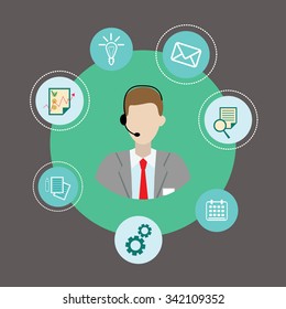 Vector modern illustration. Call center worker.